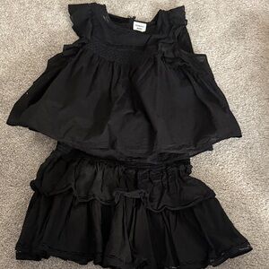 Black Ruffled Top and Skirt Set